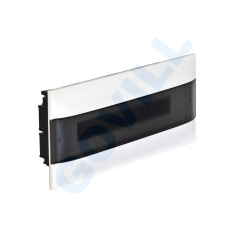 PractiboxS, 1x18, gipszkartonba süllyeszthető kiselosztó, átlátszó füstszínű ajtóval