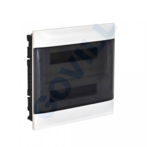 PractiboxS, 2x12, gipszkartonba süllyeszthető kiselosztó, átlátszó füstszínű ajtóval