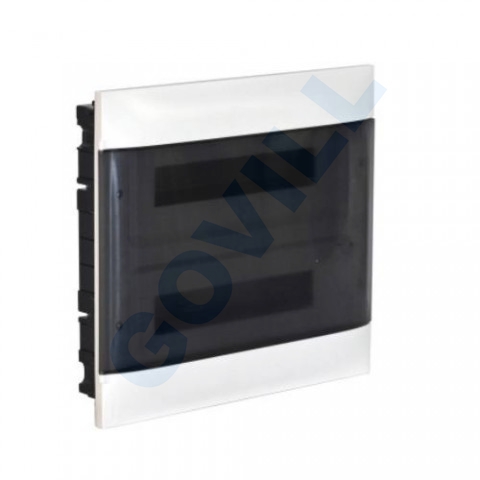 PractiboxS, 2x18, téglafalba süllyeszthető kiselosztó, átlátszó füstszínű ajtóval
