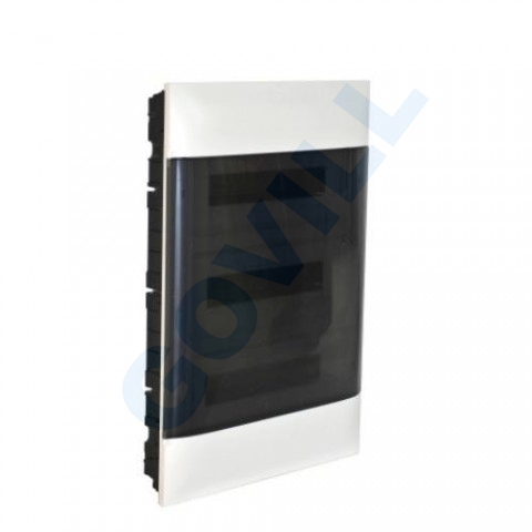 PractiboxS, 3x18, téglafalba süllyeszthető kiselosztó, átlátszó füstszínű ajtóval