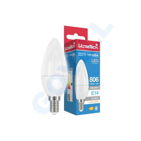 UltraTech LED gyertya izzó E14 7,2W 806lm 3000K 280fok