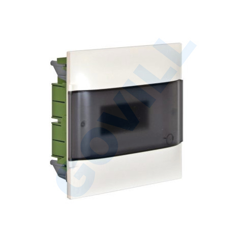 PractiboxS, 1x6, gipszkartonba süllyeszthető kiselosztó, átlátszó füstszínű ajtóval