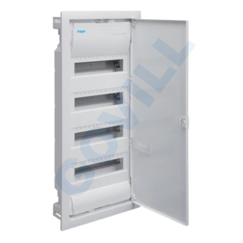 Hager Volta kiselosztó IP30, 4x12M, süllyesztett, teli ajtós, 720x314,5x87mm falkivágásba