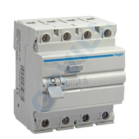 Hager Fi-relé, 4P, 25A, 30mA, AC 
