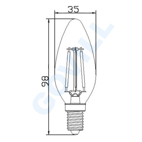 UltraTech LED filament gyertya izzó E14 3,8W 470lm 2700K