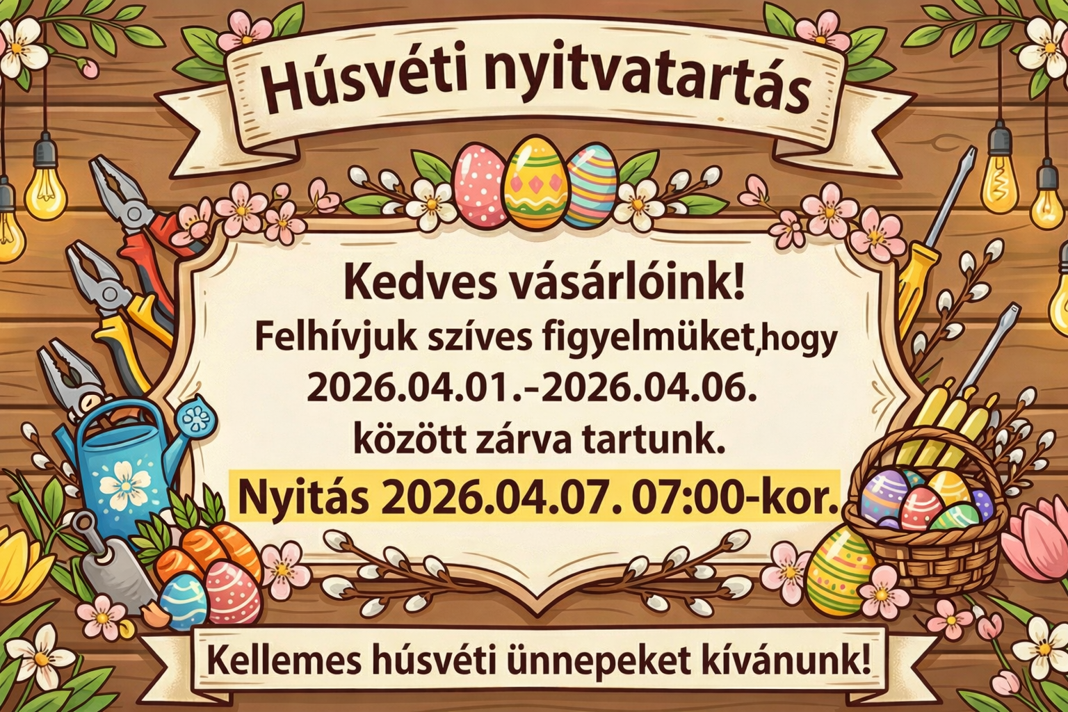 Húsvéti nyitvatartás - 2026.04.01.-2026.04.06. között zárva tartunk. Nyitás 2026.04.07. 07:00-kor.