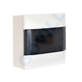 PractiboxS, 1x8, falon kívüli kiselosztó, átlátszó füstszínű ajtóval