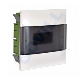PractiboxS téglafalba süllyeszthető kiselosztó 1x12 , átlátszó füstszínű ajtóval