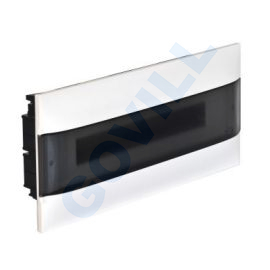 PractiboxS, 1x18, gipszkartonba süllyeszthető kiselosztó, átlátszó füstszínű ajtóval