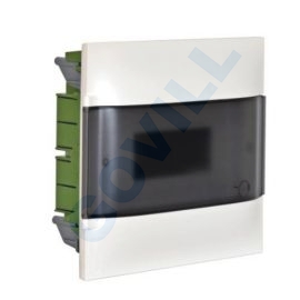 PractiboxS, 1x12, gipszkartonba süllyeszthető kiselosztó, átlátszó füstszínű ajtóval