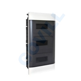 PractiboxS, 3x12, gipszkartonba süllyeszthető kiselosztó, átlátszó füstszínű ajtóval