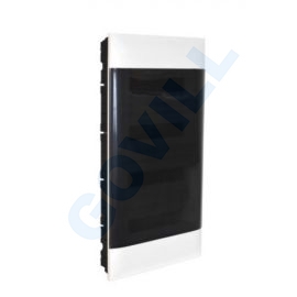 PractiboxS, 4x12, gipszkartonba süllyeszthető kiselosztó, átlátszó füstszínű ajtóval