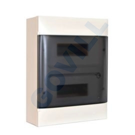 PractiboxS, 2x12, falon kívüli kiselosztó, átlátszó füstszínű ajtóval