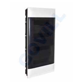 PractiboxS, 4x18, gipszkartonba süllyeszthető kiselosztó, átlátszó füstszínű ajtóval