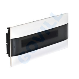 PractiboxS, 1x18, téglafalba süllyeszthető kiselosztó, átlátszó füstszínű ajtóval