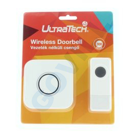 UltraTech csengő, vezeték nélküli, jelzőfénnyel, 300m, 230V,dugaszolható, IP55-ös nyomógombbal,