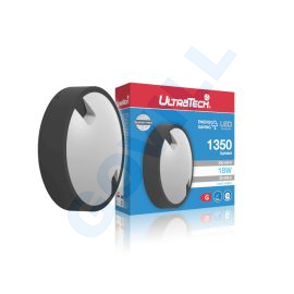 UltraTech LED lámpatest 18W 1350lm 4000K IP65 kerek, fekete, designe keret 2 bemetszéssel