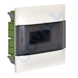 PractiboxS, 1x6, gipszkartonba süllyeszthető kiselosztó, átlátszó füstszínű ajtóval