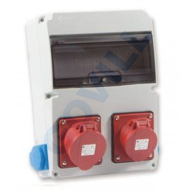 Tp Electric  Ipari doboz szerelt 220x300 2x(5P16A) + 2x(2P+F) oldalsó IP44
