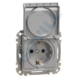 ÚJ SEDNA 2P+F csatlakozóaljzat biztonsági zsaluval, csapófedeles, csavaros bekötés, 16A, IP44, szálcsiszolt ezüst