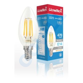 UltraTech LED filament gyertya izzó E14 3,8W 470lm 2700K