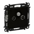 Valena Life TV-Rádió-SAT aljzat mechanizmus burkolattal, átmenő, 14 dB, fekete Valena Life TV-Rádió-SAT aljzat mechanizmus burkolattal, átmenő, 14 dB, fekete